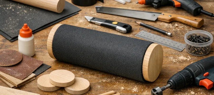 Schritt-fuer-Schritt Anleitung zum Bau einer Faszienrolle aus Holz und Schaumstoff